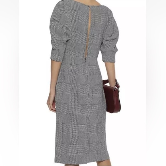 KHAITE Beatrice Puff Sleeve Houndstooth Print Sheath Dress in Black & White Sz 6 - Picture 3 of 11